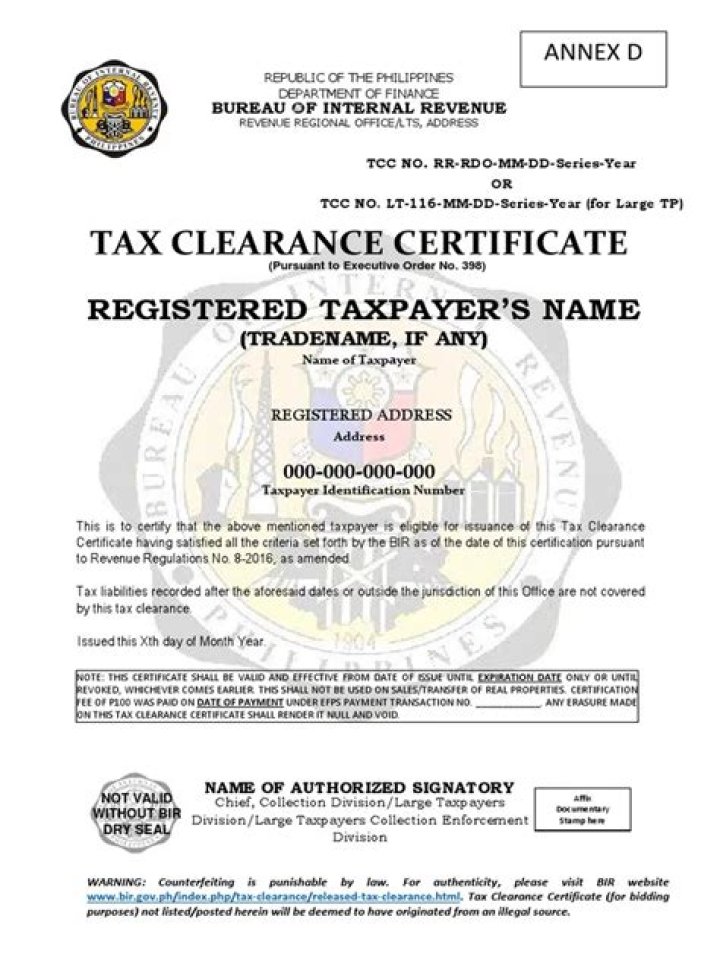 What does no tax clearance certificate mean?