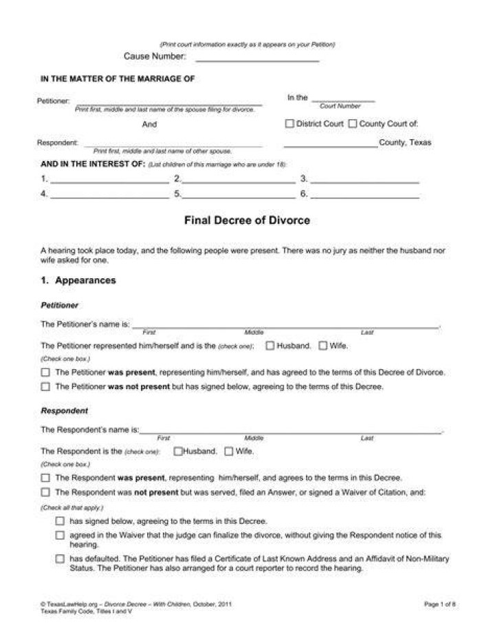 Who fills out the final decree of divorce?